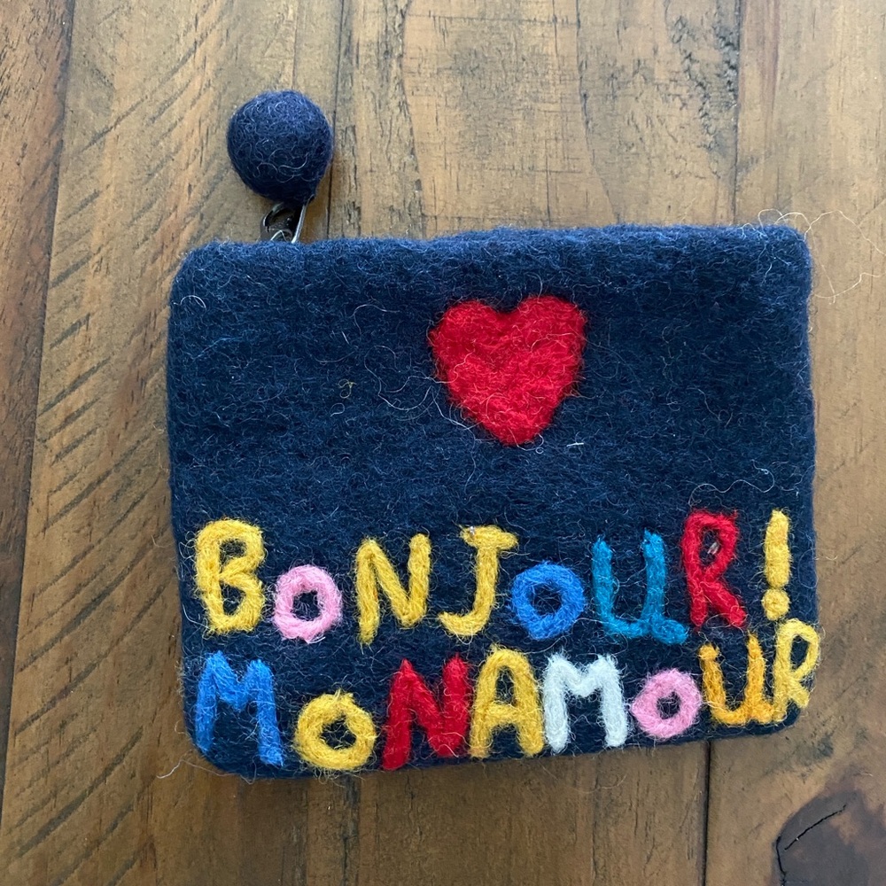 handmade felted wool coin purse with the embroidered wallet